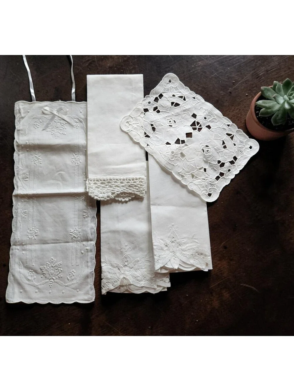 Vintage Lot Of 5 Tea Towel Doilies Lace Crochet White Coquettecore Cottagecore